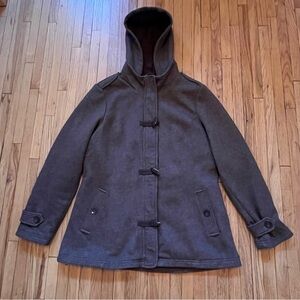 Intl Details Brown Sz L Cozy Lined Fleece Hooded Duffle Coat Toggle Zip Jacket